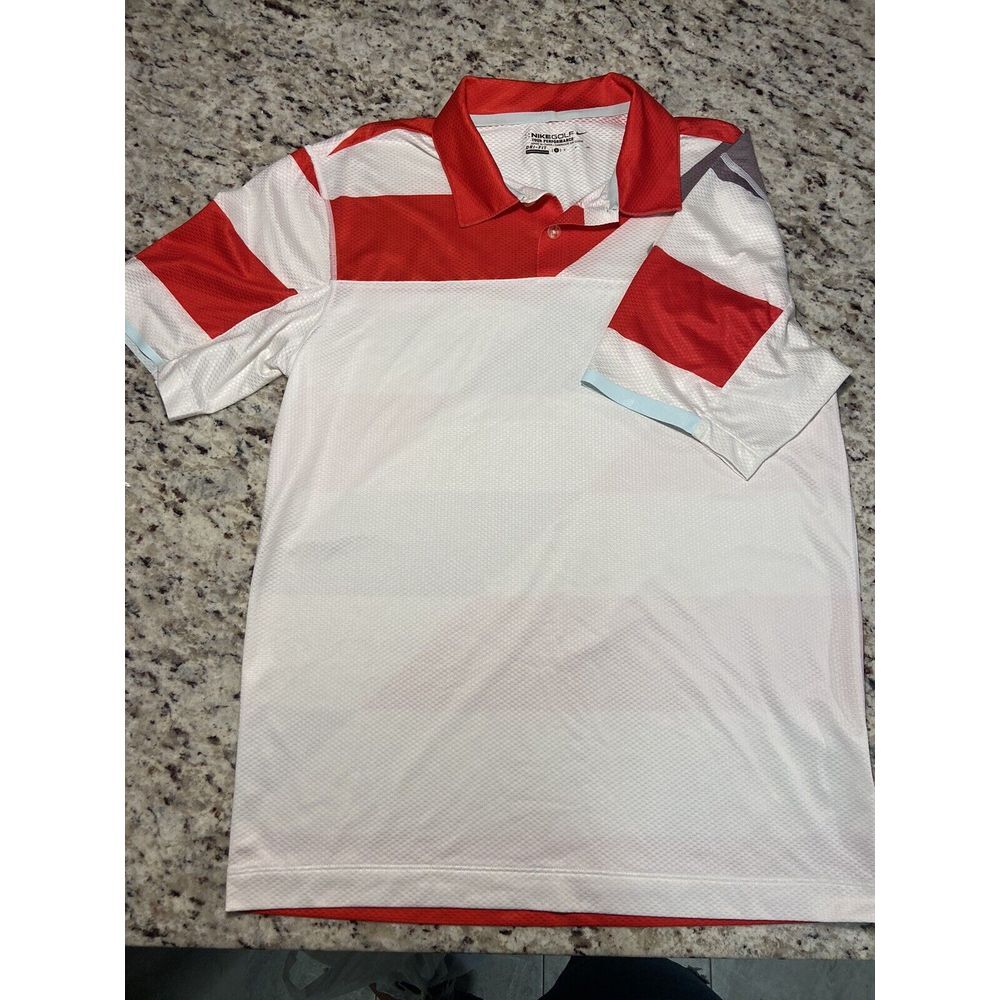 Nike Golf Tour Performance Polo Shirt Mens Size Small Red Block Stripe